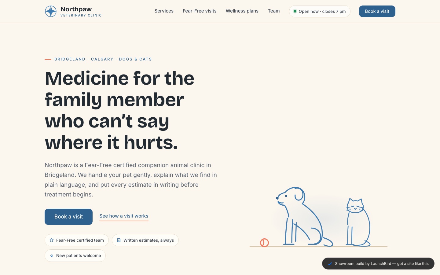 Northpaw Veterinary Clinic concept build — warm friendly veterinary homepage